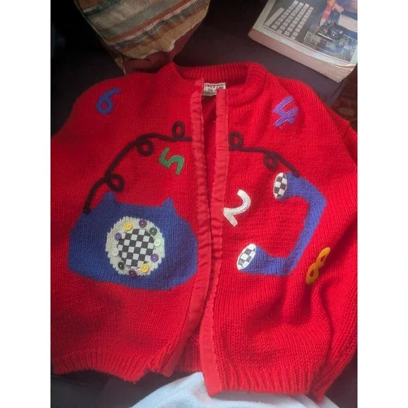 Women Large Rotary Phone Cardigan "Cherry Stix Ltd" Novelty Numbers Frizzle - Picture 3 of 8